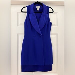 Vintage Ann Tjian for Kenar Dress Sleeveless Tuxedo blazer mini dress Blue